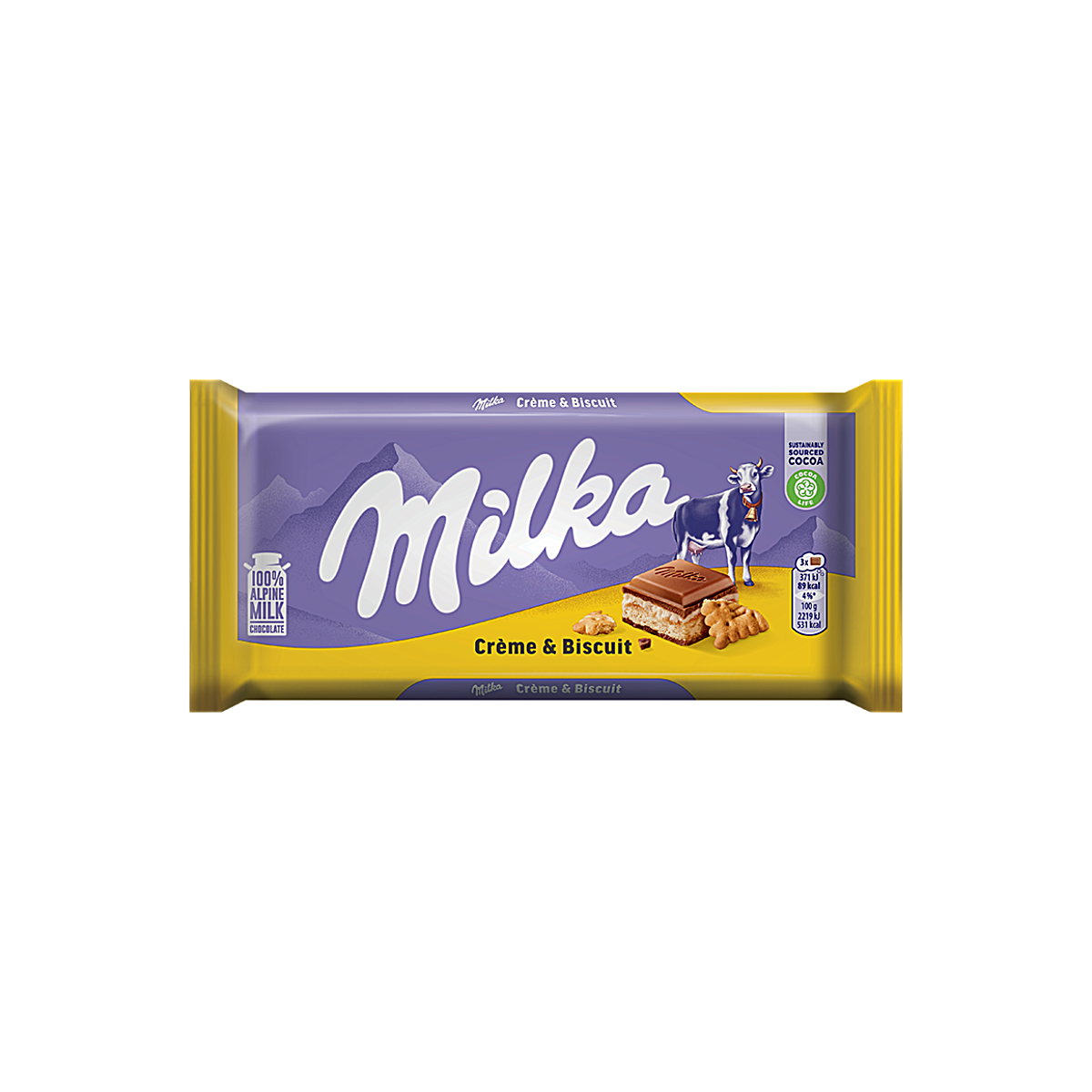 Romania - Milka Creme & Biscuit Alpine Milk Chocolate Bar (100g)