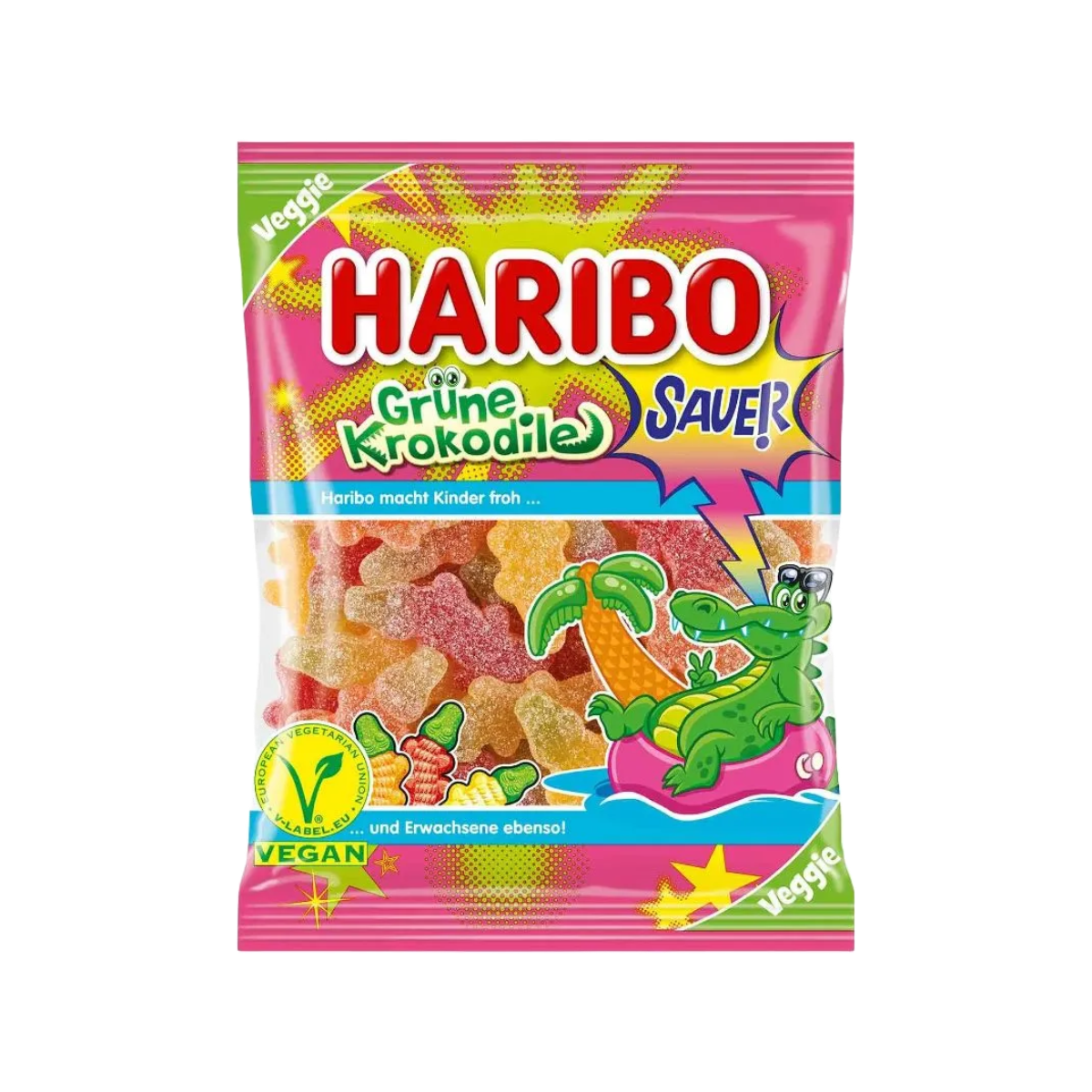 Germany - Haribo Grune Krokodile Vegan Sour Green Crocodile Gummies (175g)