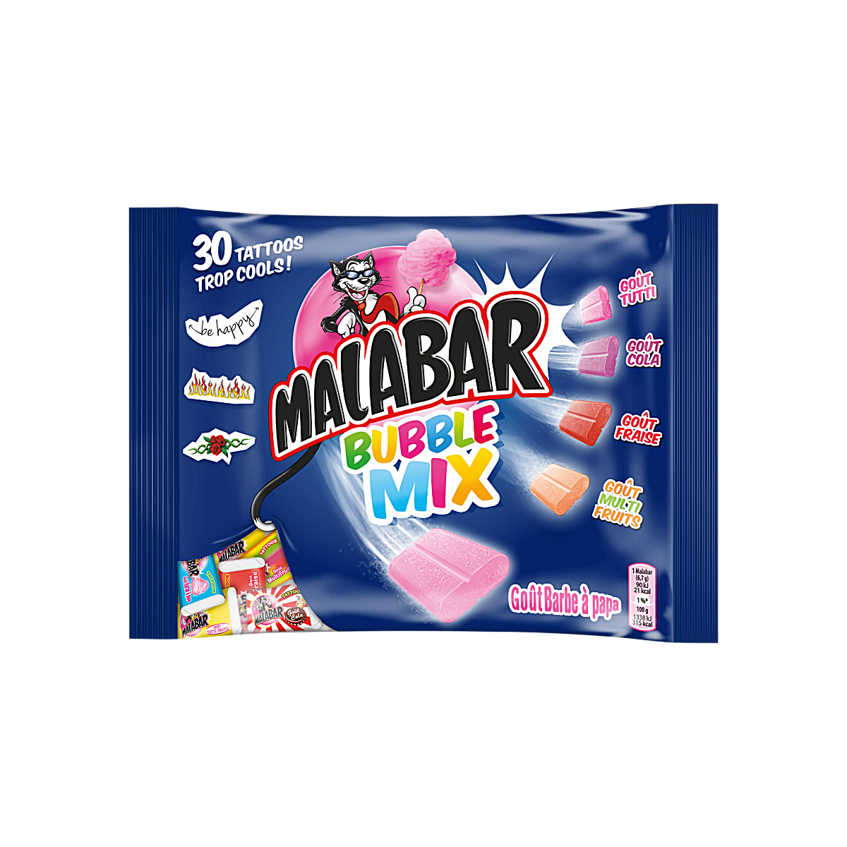 France - Malabar Bubble Mix 5 Flavours with 30 Temporary Tattoos (214g)
