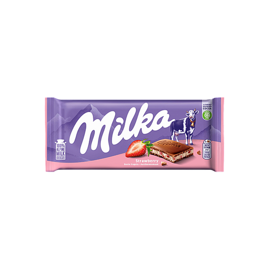Poland - Milka Strawberry Milk Chocolate Bar with Strawberry Filling (100g)