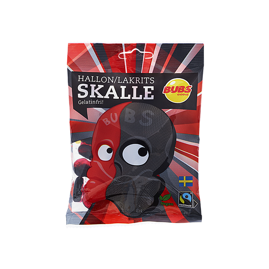 Sweden - Bubs Godis Raspberry & Licorice Skull Gummies (80g)
